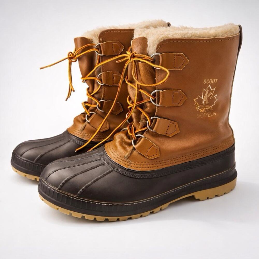 Sorel Scout Boots Men 10US Brown Leather Duck Winter Snow Wool Insulated LaceUp